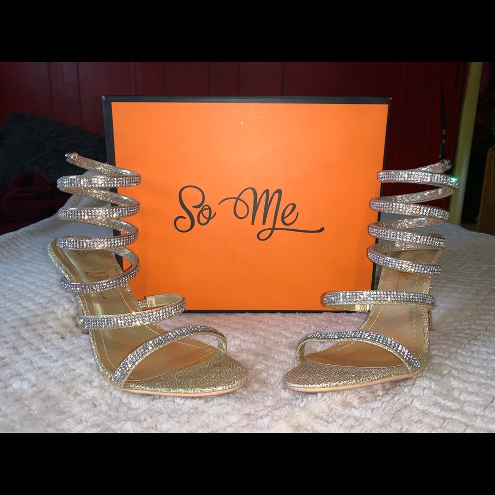 So Me Gold Rhinestone Heels